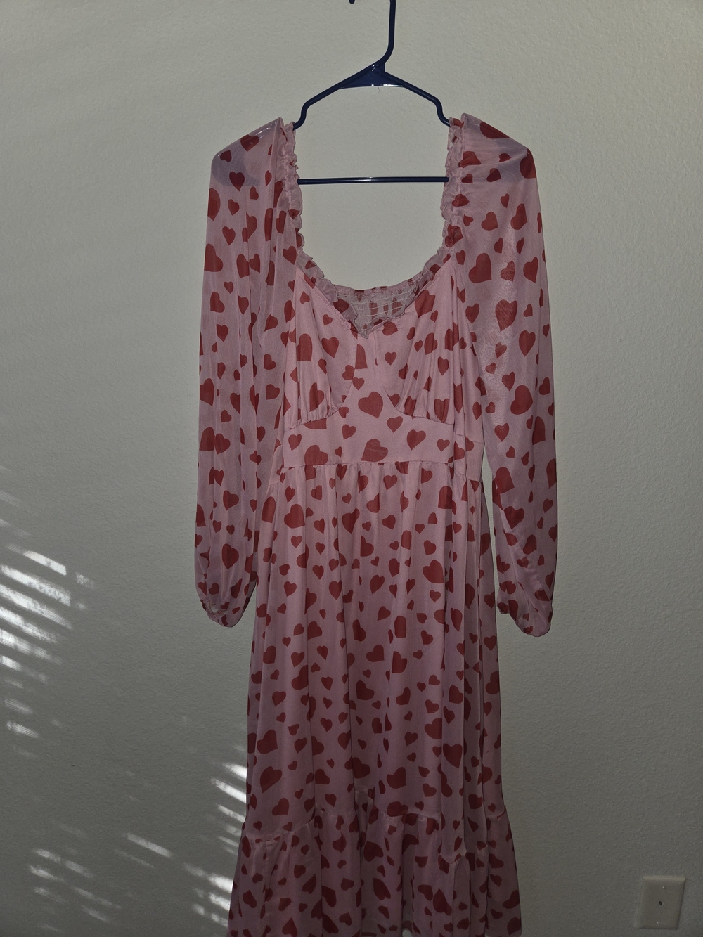 Pink Heart-Print Long Sleeve Dress